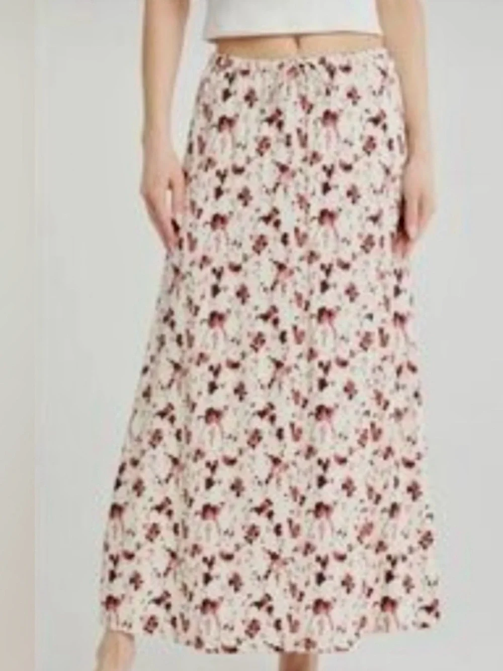 Melrose and Market White Maxi Skirt with Burgundy Floral